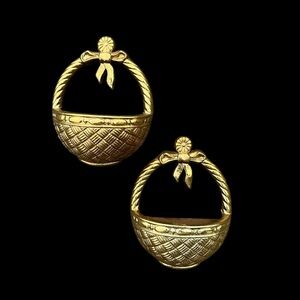 Vintage Burwood Gold Colored Plastic Wall Pocket Basket Set USA Size 4” x 5”